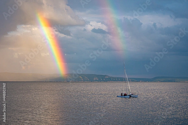 Obraz A bright double rainbow over the river