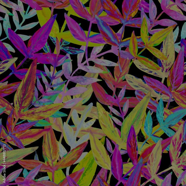 Fototapeta Botanical Seamless watercolor pattern with leaves. Fashionable botanical design. Hand drawing. Background for textile, paper, and other print and web projects. Design for banner, poster, print.