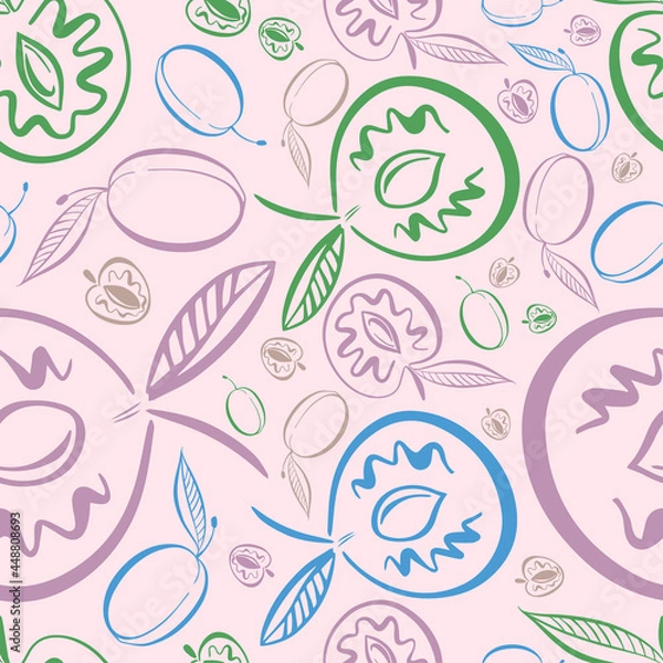 Obraz Modern seamless vector colorful pattern abstract silhouettes of summer pit fruits in pastel tones