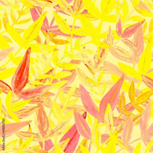 Fototapeta Botanical Seamless watercolor pattern with leaves. Fashionable botanical design. Hand drawing. Background for textile, paper, and other print and web projects. Design for banner, poster, print.