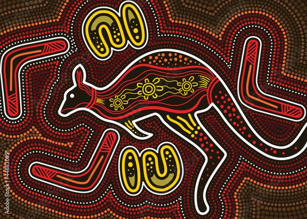 Fototapeta Aboriginal dot kangaroo painting  - Vector