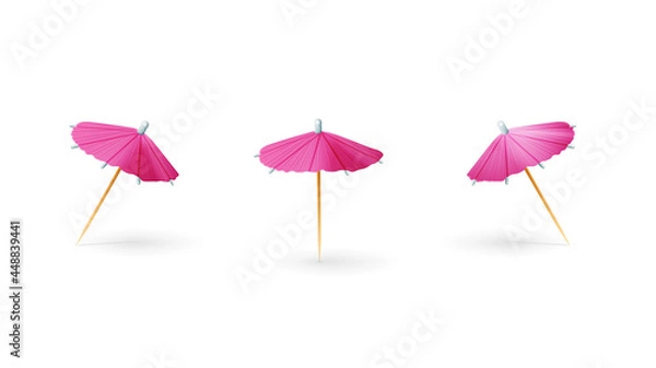 Obraz Pink paper 3D cocktail umbrella isolated on white background