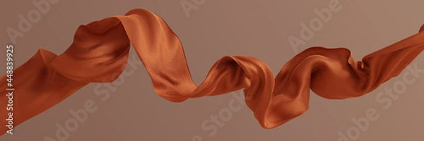 Fototapeta Fabric sienna color Cloth Flowing on Wind, Textile Wave Flying movement, 3d rendering abstract fashion background