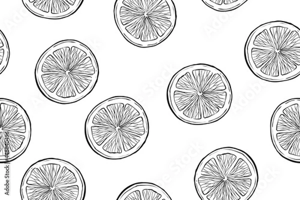 Fototapeta Seamless pattern of orange slices, monochrome, vector