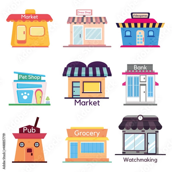 Fototapeta Set of different flat store icons