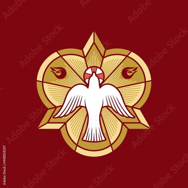 Obraz Christian illustration. The image of a dove - a symbol of the Holy Spirit of God, peace, rest and humility, in the context of the symbol of the Holy Trinity.