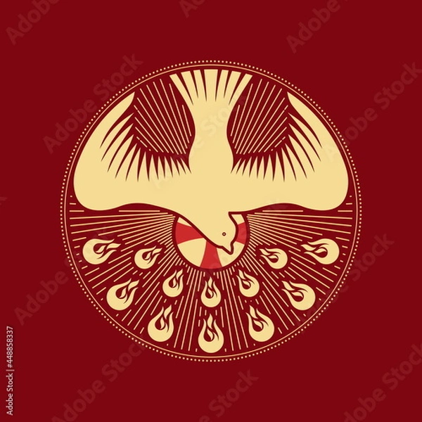 Obraz Christian illustration. The image of a dove - a symbol of the Holy Spirit of God, peace, rest and humility, in the context of the symbol of the Holy Trinity.