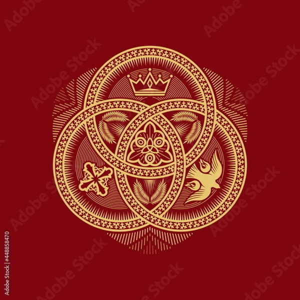 Obraz Christian illustration. The magnificent seal of the Holy Trinity: God the Father, God the Son and God the Holy Spirit. Indication of the symbols of the eternity of God - alpha and omega.