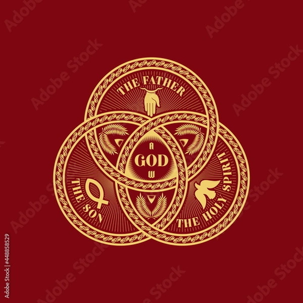 Obraz Christian illustration. The magnificent seal of the Holy Trinity: God the Father, God the Son and God the Holy Spirit. Indication of the symbols of the eternity of God - alpha and omega.