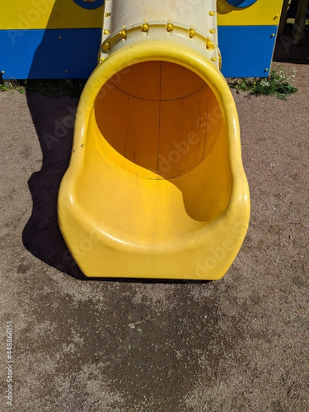 Obraz dirty and broken kids plastic slides closeup photo.