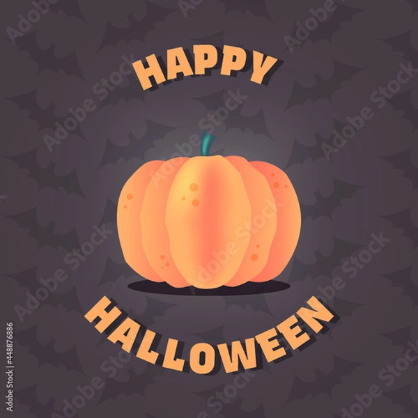 Fototapeta Happy Halloween Banner with Pumpkin and Bats on the Background