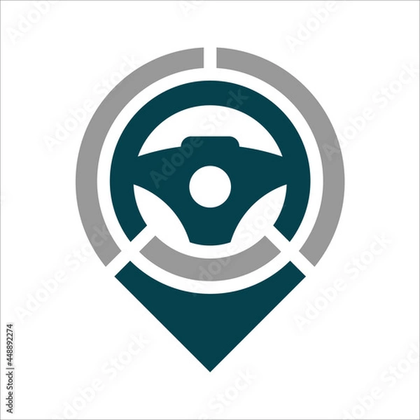 Fototapeta Steering Wheel Map Location Navigation Logo.  Pin Car Point Automotive Logo Design Template