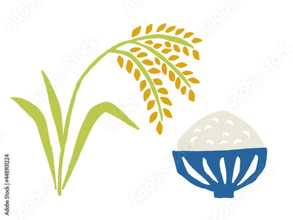 Obraz 稲とご飯　レトロなベクターイラスト
