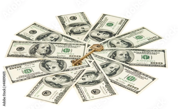 Fototapeta key with dollars isolated