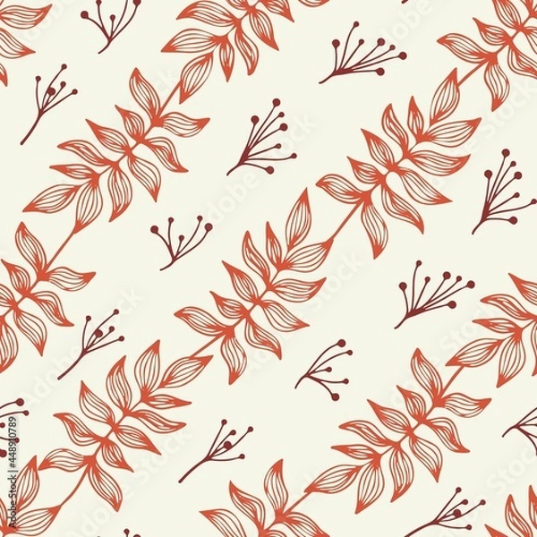 Fototapeta Seamless pattern. Abstract leaves. Line art, doodles. Background for the design of fabric, paper, packaging.