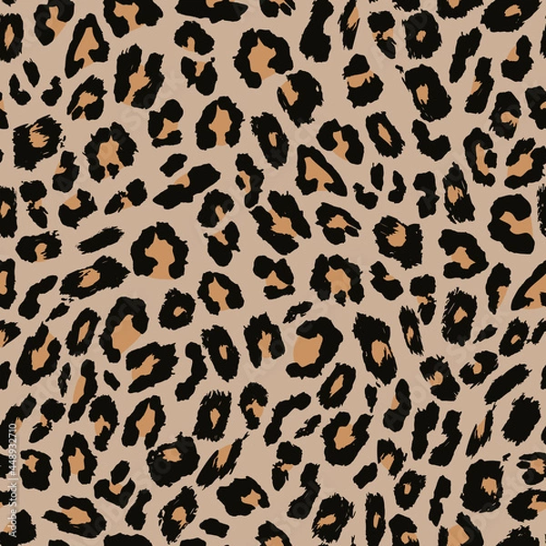 Fototapeta Leopard skin seamless pattern. Wild animal realistic fur design. Vector illustration of jungle wildlife. Endless exotic texture.