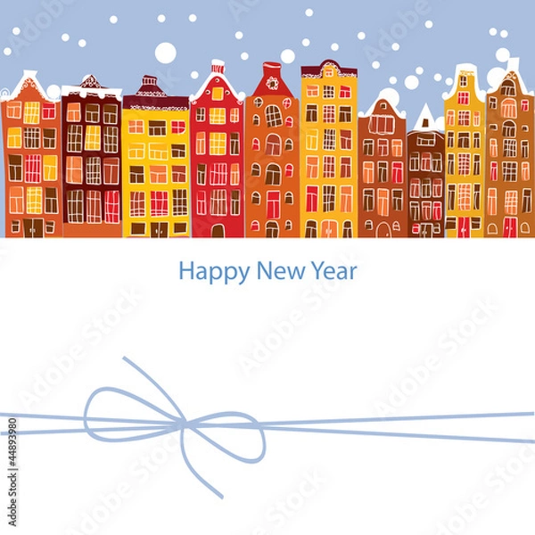 Obraz winter city, New Year, vector illustration