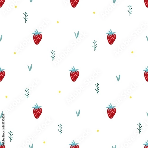 Fototapeta Seamless pattern with strawberries. Red and pink berries, vector illustration for application on fabric or paper