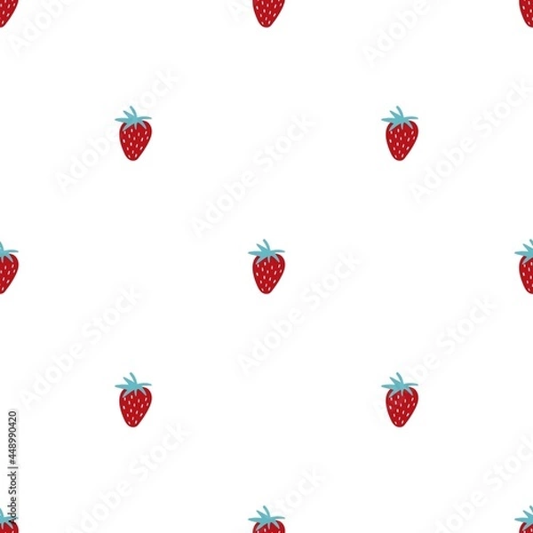 Fototapeta Seamless pattern with strawberries. Red and pink berries, vector illustration for application on fabric or paper
