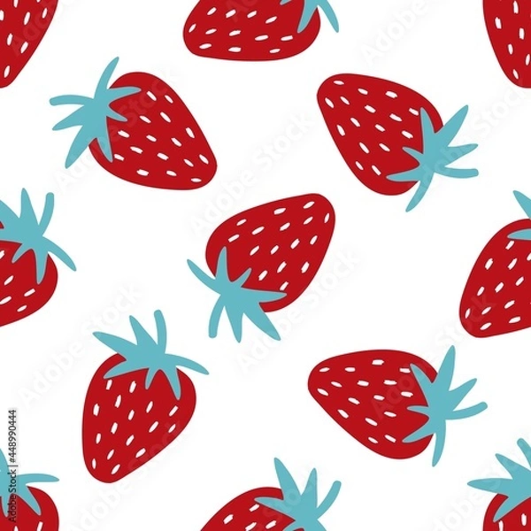Fototapeta Seamless pattern with strawberries. Red and pink berries, vector illustration for application on fabric or paper