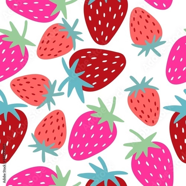Fototapeta Seamless pattern with strawberries. Red and pink berries, vector illustration for application on fabric or paper