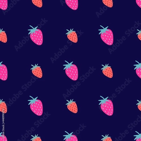 Fototapeta Seamless pattern with strawberries. Red and pink berries, vector illustration for application on fabric or paper