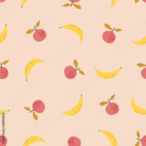 Fototapeta Seamless pattern with berries and fruits. Apple, orange, banana, strawberry, lemon. For application on fabric, paper, for a poster or decor
