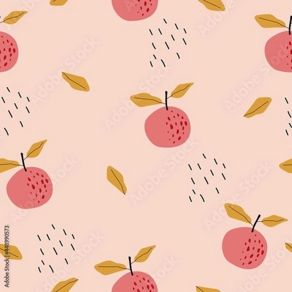 Fototapeta Seamless pattern with berries and fruits. Apple, orange, banana, strawberry, lemon. For application on fabric, paper, for a poster or decor