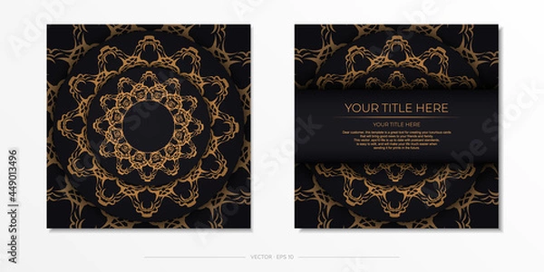 Obraz Square postcards in black with luxurious gold ornaments. Invitation card design with vintage patterns.
