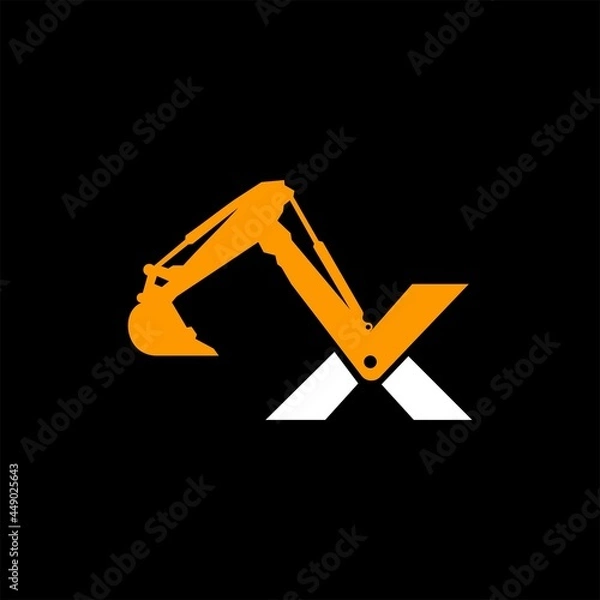 Fototapeta simple typography font X excavator vector logo