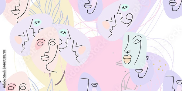 Fototapeta Face line pattern. Minimal art one line drawing.