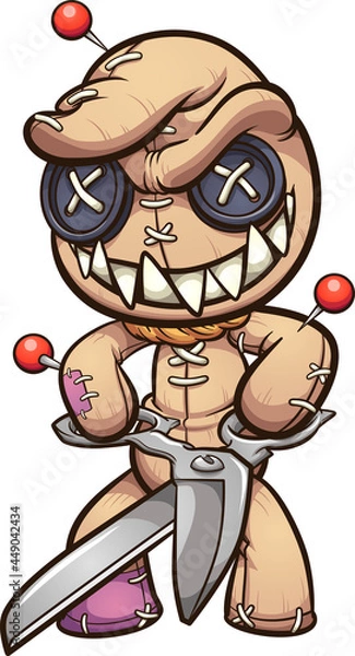 Obraz Evil voodoo doll with a big smile holding a pair of scissors. Vector clip art illustration with simple gradients. All on a single layer. 
