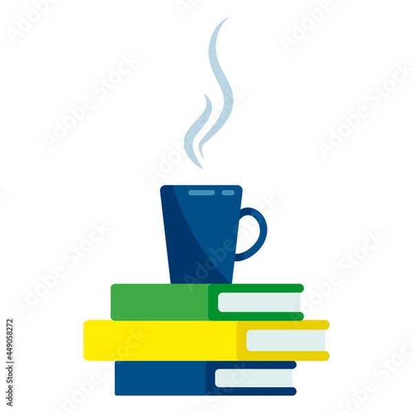 Fototapeta a cup of hot drink on a stack of books