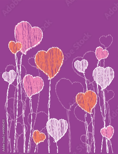 Fototapeta Vector doodle contour drawing of decorative flowers in heart shape
