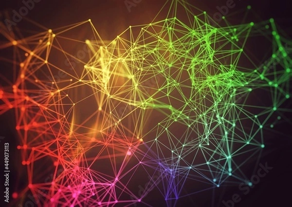 Fototapeta コンピュータネットワークの概念で連結された光の線のイラスト