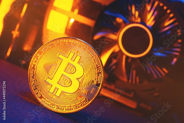 Obraz Bitcoin mining concept. Mining farm.