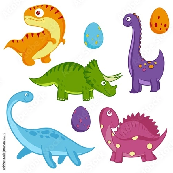 Fototapeta Dinosaur set. Funny colorful dinosaur in cartoon style. An animal of the Jurassic period. Vector.
