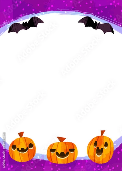 Obraz かぼちゃとコウモリのハロウィーンフレームイラスト コピースペースあり