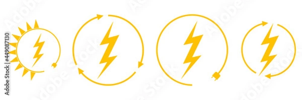 Fototapeta Electric car charging and renewable energy icons, graphic design template, lightning bolt, vector illustration