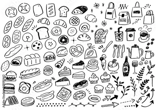 Fototapeta パン屋ベーカリー向け手描き風アイコンセット