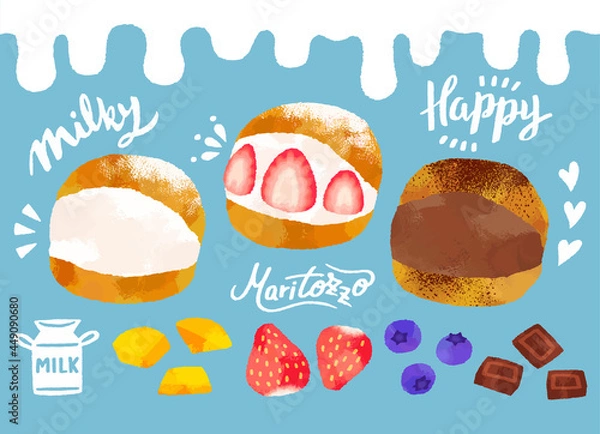 Obraz マリトッツォの手描き風イラストセット