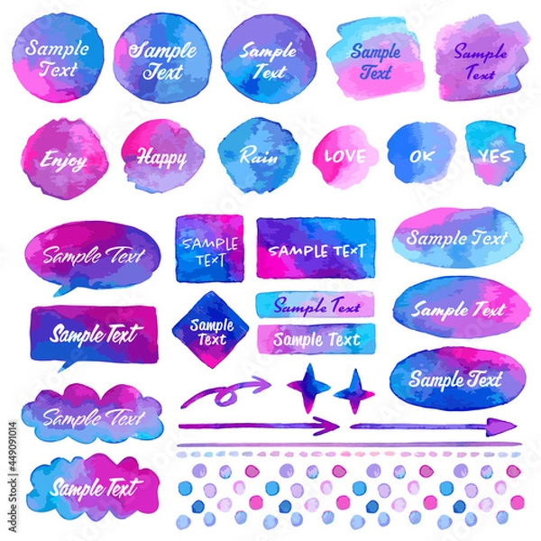 Obraz 手描き風水彩 ブルー ピンク グラデーション飾りセット