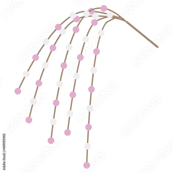 Obraz 正月飾り 枝についた紅白のもち玉（まゆ玉）のシンプル ベクターイラスト 