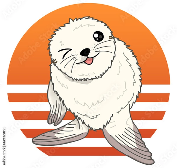 Obraz Fur Seal Cute Adorable Fun Hand Drawn Baby Animal Retro Style Isolated On White