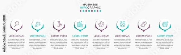 Obraz Vector Infographic design business template with icons and 8 options or steps. Can be used for process diagram, presentations, workflow layout, banner, flow chart, info graph