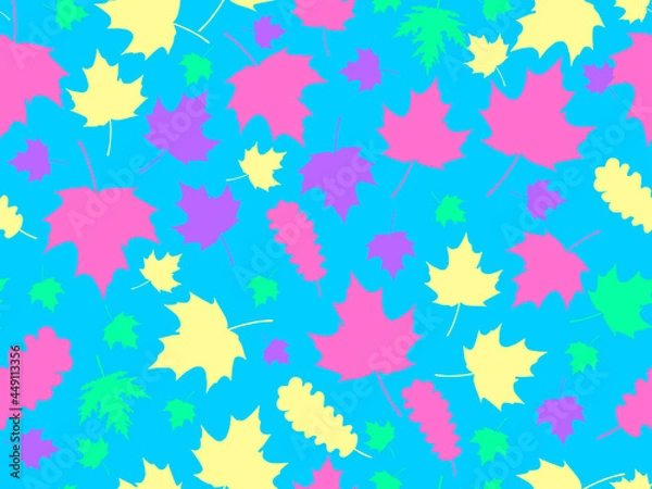 Fototapeta Autumn leaves seamless pattern. Colorful falling leaves, leaf fall. Oak and maple. Autumn background for printing, wrapping paper and advertising. Vector illustration