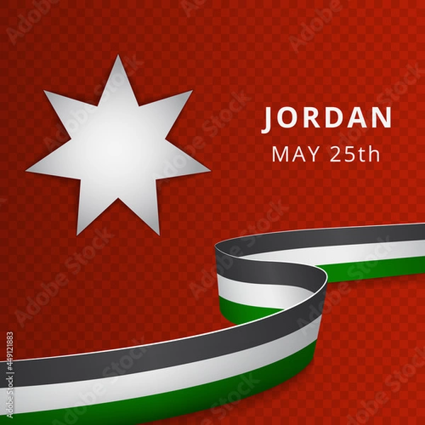 Obraz Happy Jordan independence day celebration poster. White seven-pointed star on red background. Jordanian flag. 25th of May. Vector illustration. National symbol. EPS10.