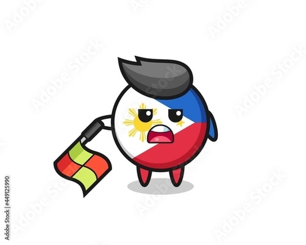 Fototapeta philippines flag badge character as line judge hold the flag down at a 45 degree angle