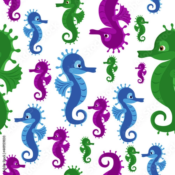 Obraz Seamless background with seahorses. Vector background on the theme of marine life.