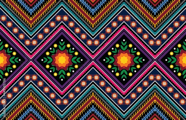 Fototapeta Geometric ethnic pattern vector background. seamless pattern traditional,Design for background, wallpaper, Batik, fabric, carpet, clothing, wrapping, and textile. Colorful ethnic pattern illustration.
